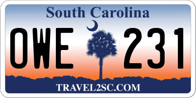 SC license plate OWE231