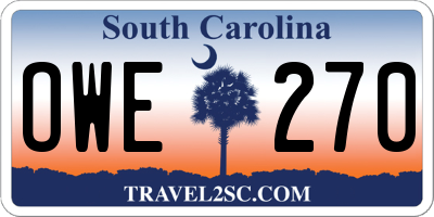 SC license plate OWE270