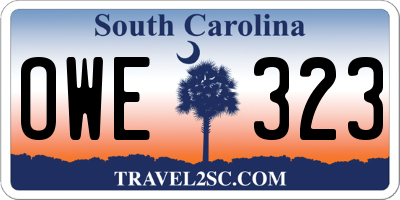 SC license plate OWE323