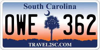 SC license plate OWE362