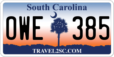 SC license plate OWE385