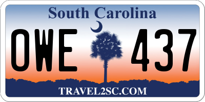 SC license plate OWE437