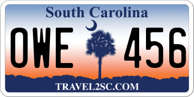 SC license plate OWE456