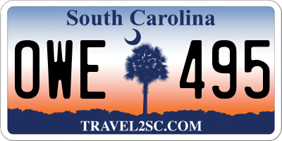 SC license plate OWE495