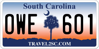 SC license plate OWE601