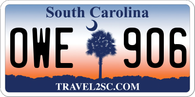 SC license plate OWE906