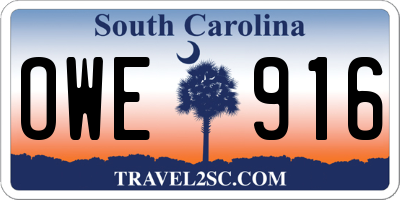 SC license plate OWE916