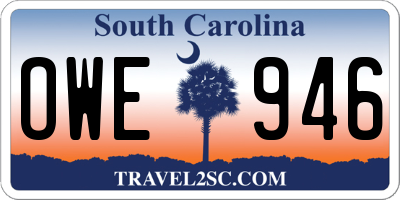 SC license plate OWE946
