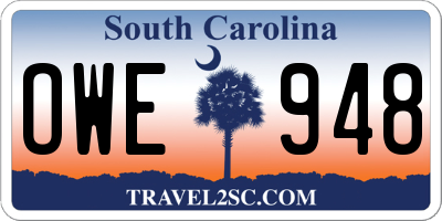SC license plate OWE948