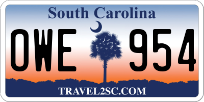 SC license plate OWE954