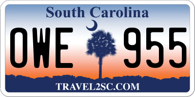 SC license plate OWE955