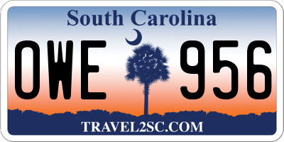SC license plate OWE956