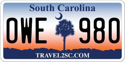 SC license plate OWE980