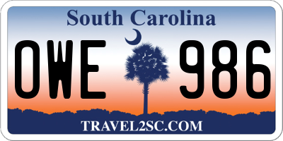 SC license plate OWE986