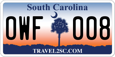 SC license plate OWF008