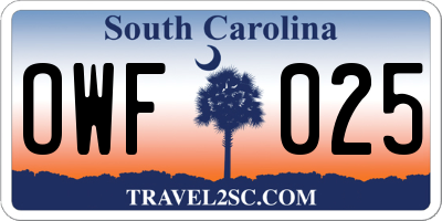 SC license plate OWF025