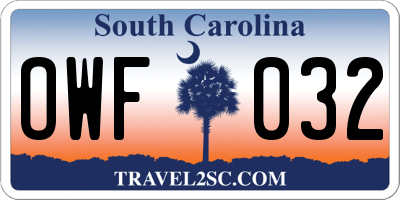 SC license plate OWF032