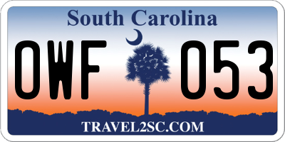 SC license plate OWF053
