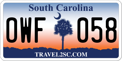SC license plate OWF058