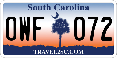 SC license plate OWF072