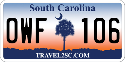 SC license plate OWF106