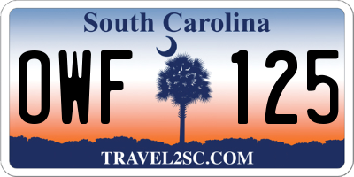 SC license plate OWF125