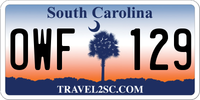 SC license plate OWF129