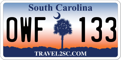 SC license plate OWF133