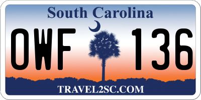 SC license plate OWF136