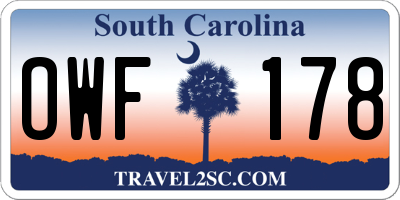 SC license plate OWF178
