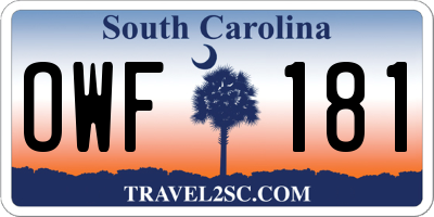 SC license plate OWF181