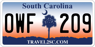 SC license plate OWF209