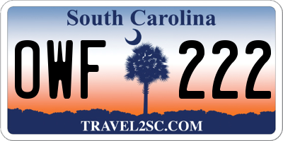 SC license plate OWF222