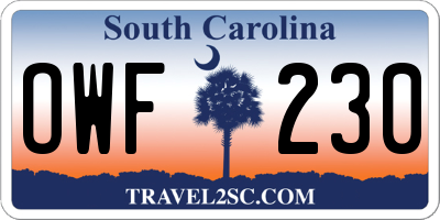 SC license plate OWF230