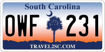 SC license plate OWF231