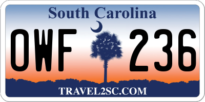 SC license plate OWF236