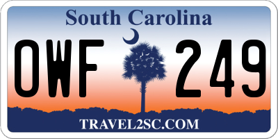 SC license plate OWF249