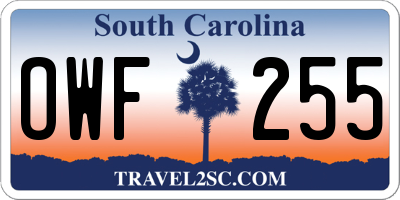 SC license plate OWF255