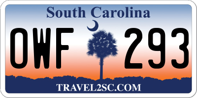SC license plate OWF293