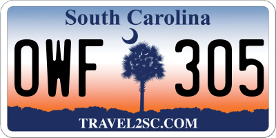 SC license plate OWF305