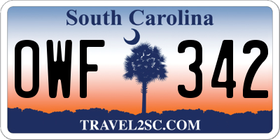 SC license plate OWF342