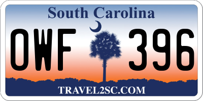 SC license plate OWF396