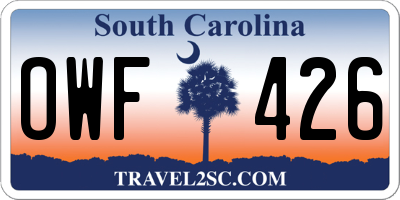 SC license plate OWF426