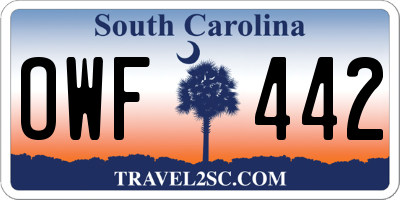 SC license plate OWF442