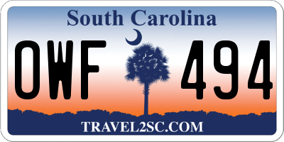 SC license plate OWF494