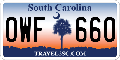 SC license plate OWF660