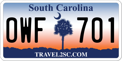 SC license plate OWF701