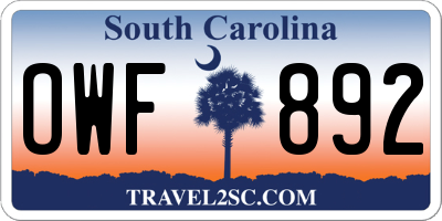 SC license plate OWF892