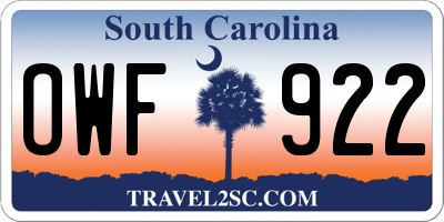 SC license plate OWF922