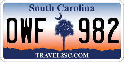 SC license plate OWF982